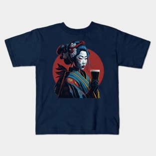 Japanese Geisha With A Beer Mug Kids T-Shirt